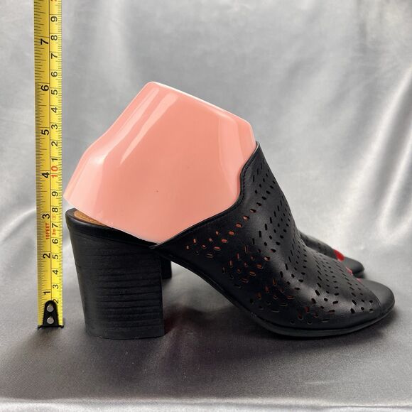 Susina Heel Women's 7.5 Danella Mules‎ Black Perforated Laser Cut Block Sandals - Picture 3 of 14